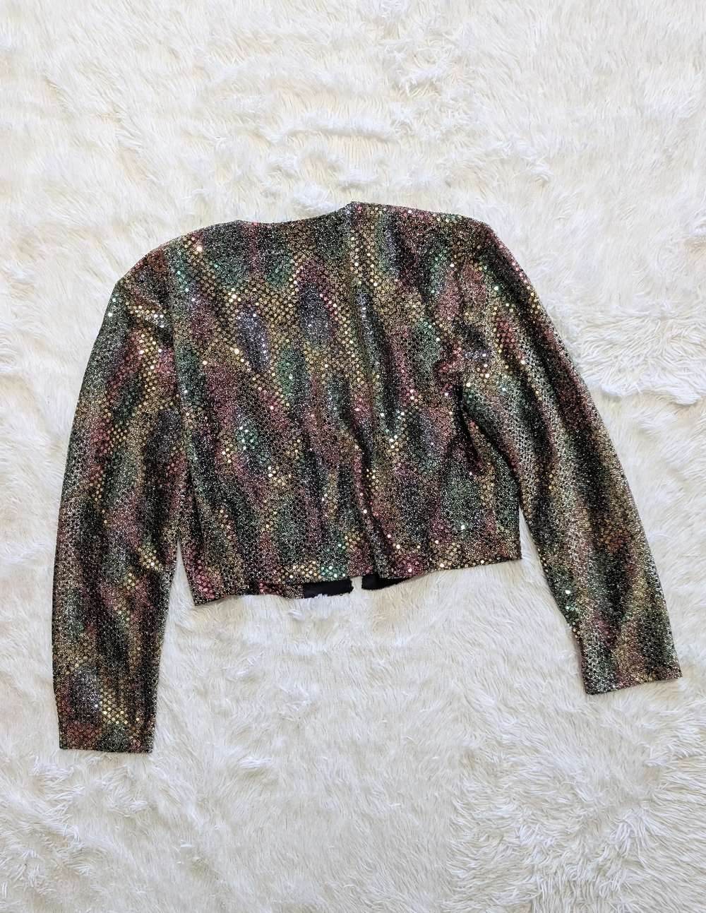 90s Rainbow Sequin Gold Sparkly Metallic John Roberts Vintage Party Jacket - Picture 6 of 10